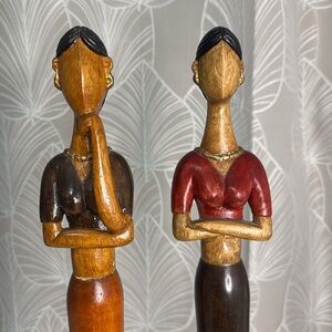 🤩Tall Vintage Hand Carved Wooden Figural Lady Woman Female Statues - a Pair